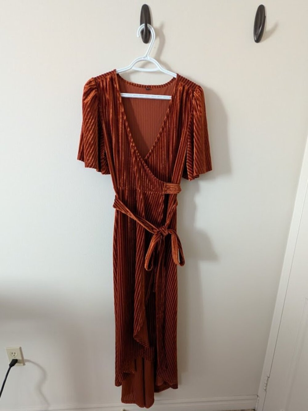 Orange Velvet Wrap Dress